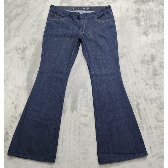 Old Navy Jeans Womens 12 Blue Dark Wash Mid Rise Flare Leg Stretch Flap Pockets - Picture 1 of 13